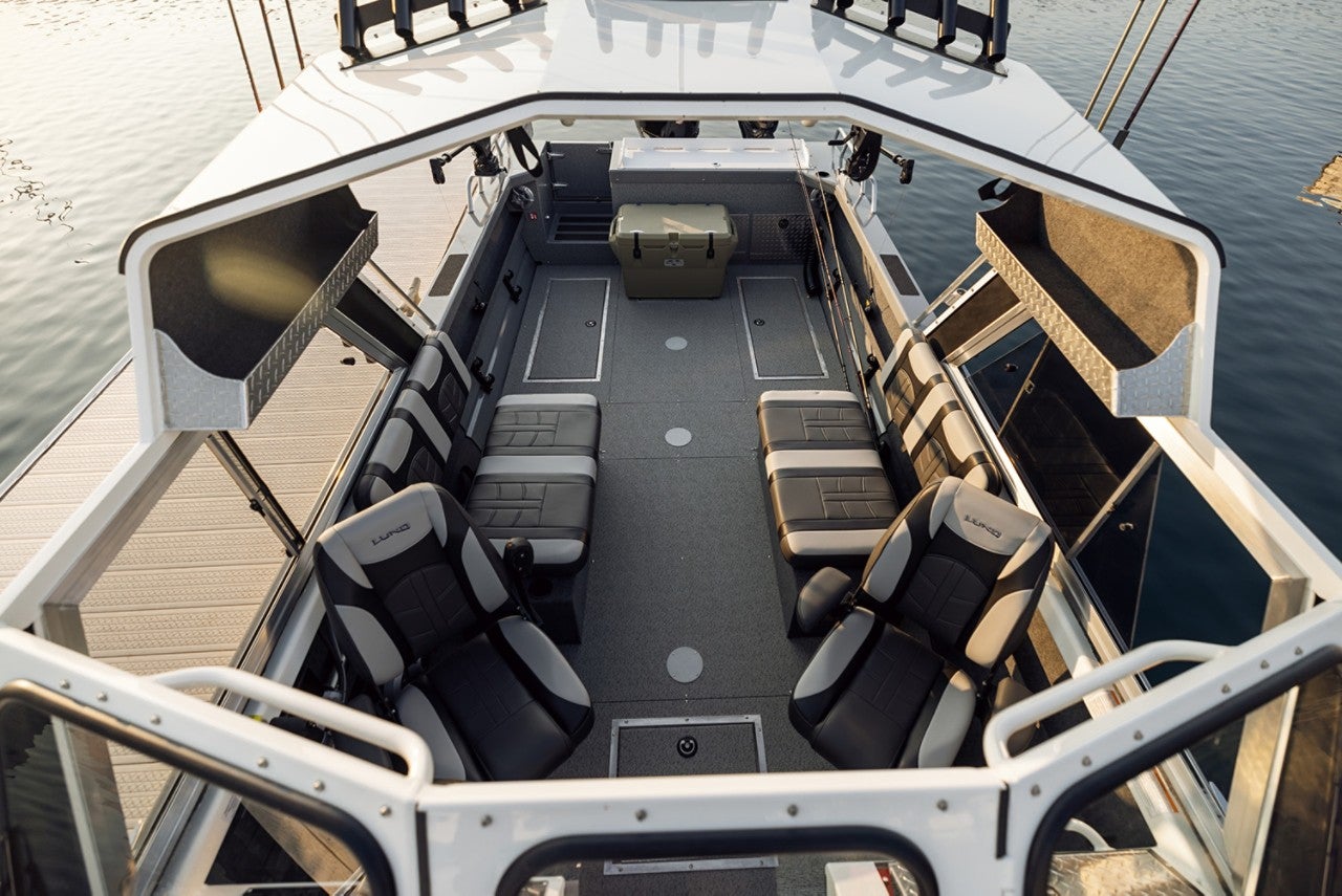 Overhead from a HG 210 Lund Boat with a view of boat the water
