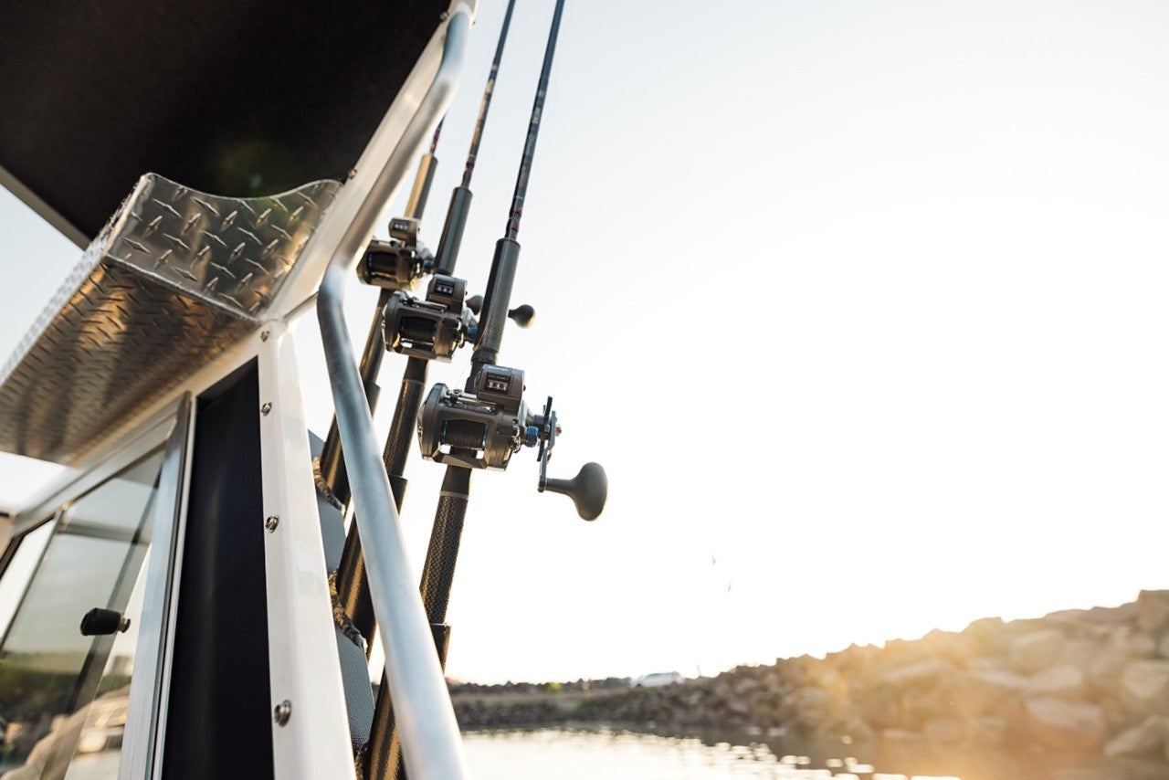 Close up of rod holders on a HG 210 Lund Boat